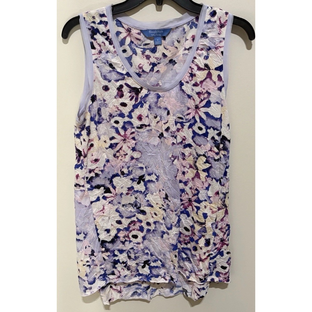 Simply Vera Vera Wang Floral Tie-Dye Tank Top Purple Pink Chiffon Trim Small